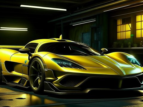 Yellow Koenigsegg Jesko in Dimly Lit Garage