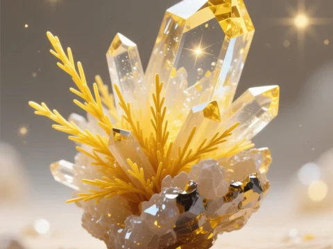 Yellow Needle Crystal Cluster with Radiant Glow
