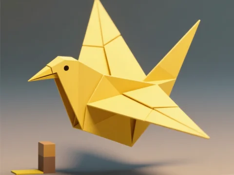 Yellow Origami Bird in Minimalist Setting