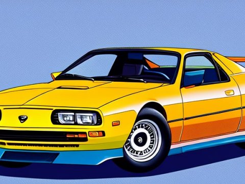 Yellow Sports Car Illustration in Anime Style