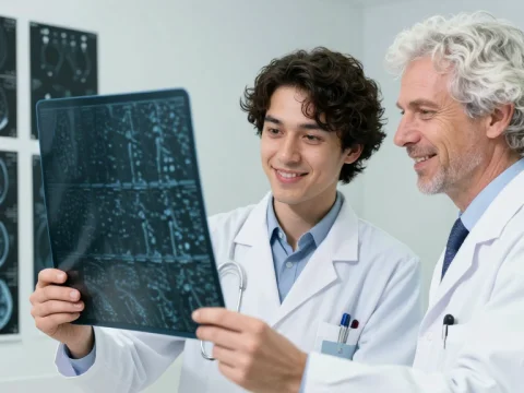 Young and Experienced Radiologists Reviewing X-Ray Images