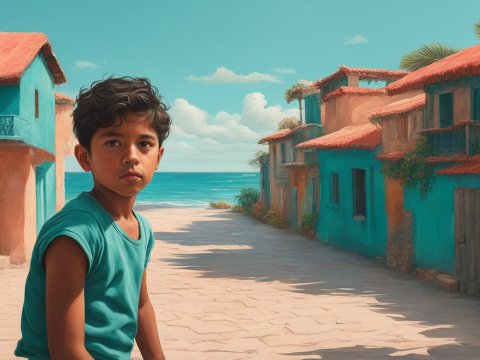 Young Boy in a Coastal Village Street