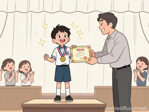 Young Boy Receiving Award on Stage