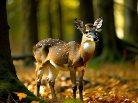 Young Deer Standing in Autumn Forest