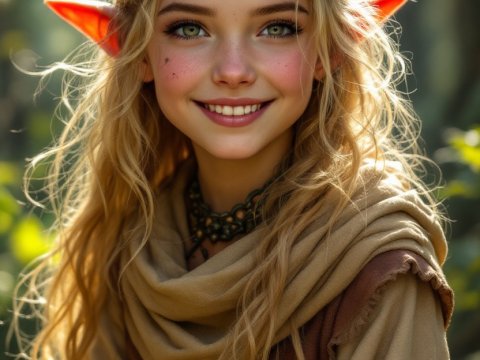 Young Elf Druid with Radiant Smile in Forest