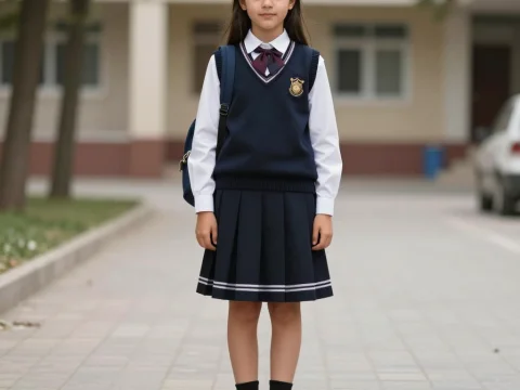 Young Girl in School Uniform Standing Outdoors