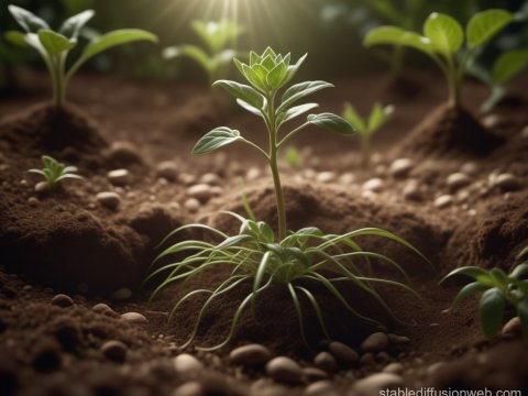 Young Green Seedlings Growing in Rich Soil