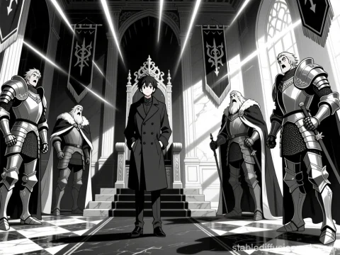 Young Man Commands Throne in Grand Hall