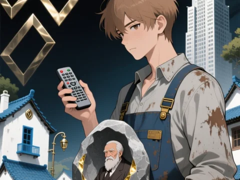 Young Man Holding a Stone with an Elderly Figure Inside