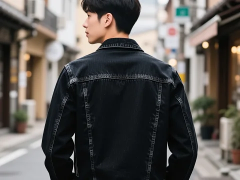 Young Man in Black Denim Jacket on Urban Street