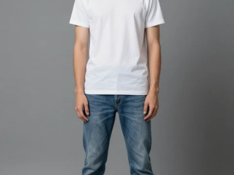 Young Man in Casual White T-Shirt and Jeans