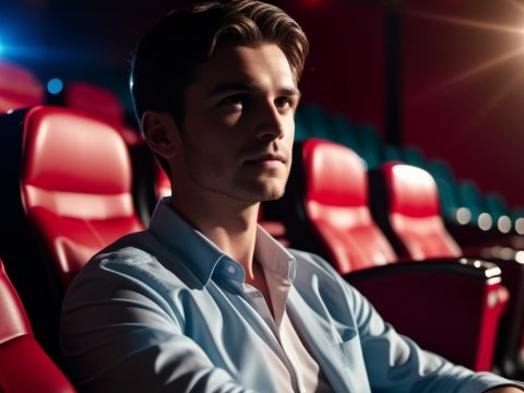 Young Man Sitting Thoughtfully in a Modern Theater