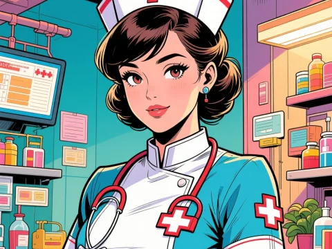 Young Nurse in Action in Vibrant Medical Setting