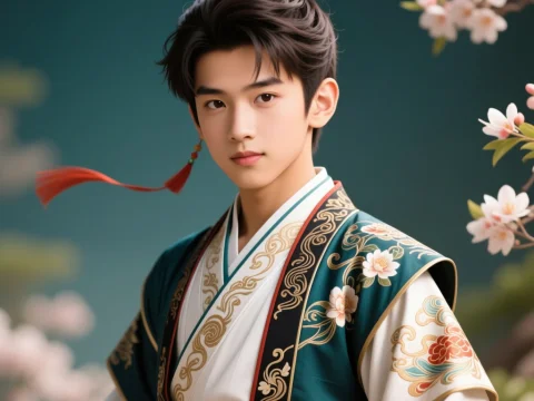 Young Oriental Man in Traditional Elegant Attire