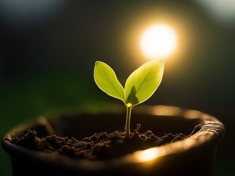 Young Plant Seedling Growing in Pot with Sunlight