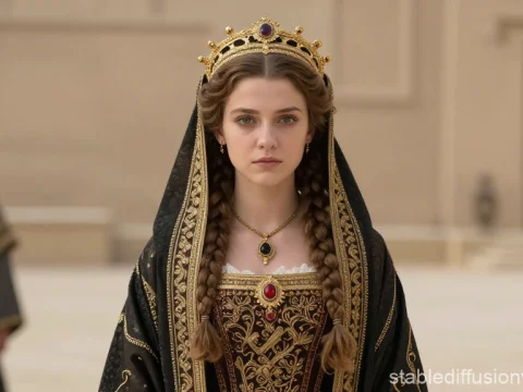 Young Queen Esther in Regal Attire