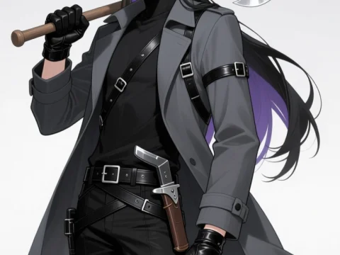 Young Rebel with Axe in Stylish Outfit