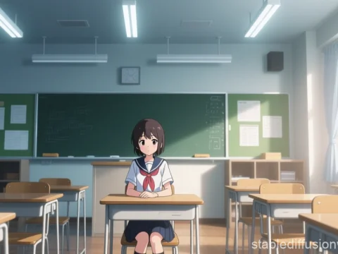 Young Student Sitting Alone in Quiet Classroom