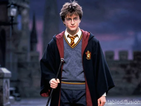 Young Wizard in Gryffindor Robes at Night