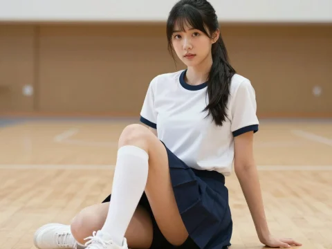 Young Woman in Gym Skirt Sitting on Indoor Court