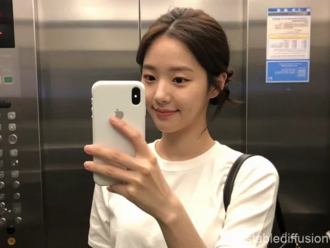 Young Woman Taking a Selfie in Elevator