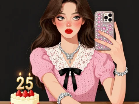 Young Woman Taking Selfie at 25th Birthday Celebration