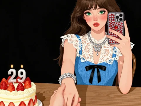 Young Woman Taking Selfie on 29th Birthday Celebration