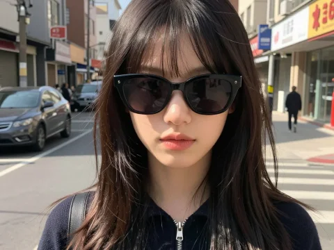 Young Woman Wearing Black Sunglasses on Urban Street