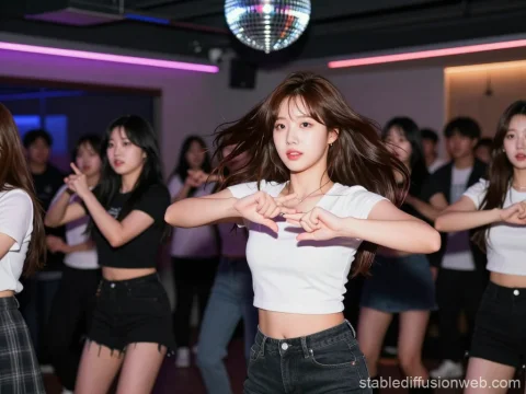Young Women Dancing in a Club with Disco Ball