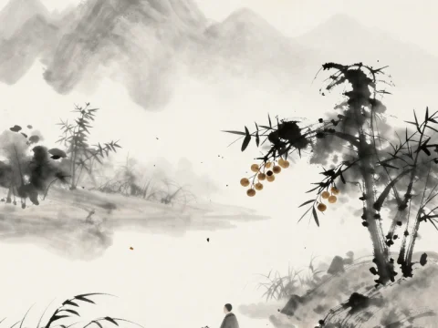 Zen Monk Meditating by a Misty River in Autumn