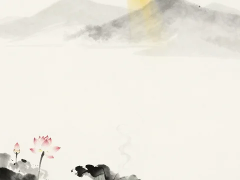 Zen Monk Meditating on Calm Waters with Lotus Blossoms