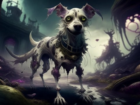 Zombie Dog in a Dark Fantasy Landscape