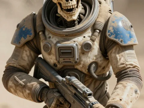 Zombie in Dusty Spacesuit Holding Rifle