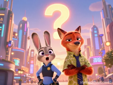 Zootopia Characters in City with Question Mark